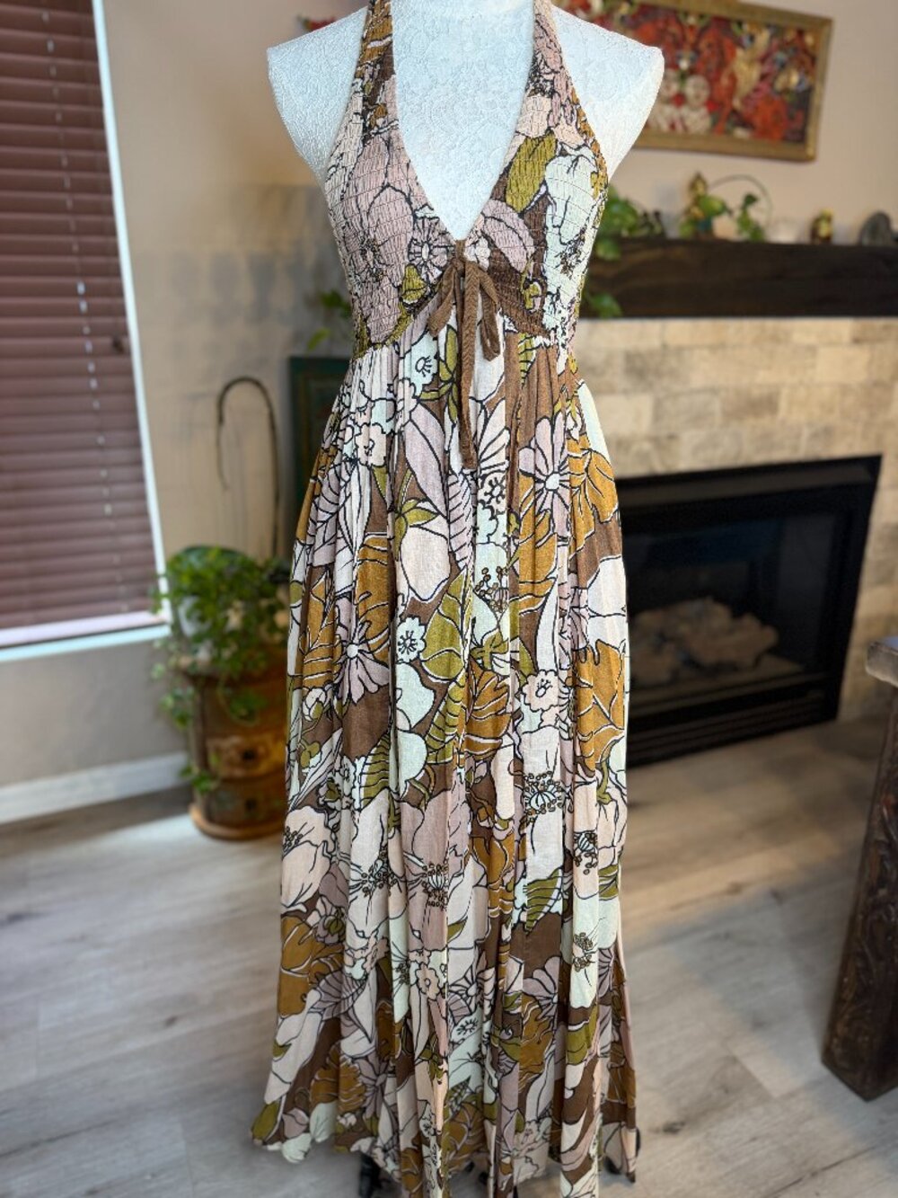 Free People Vintage Floral Halter Maxi Dress - S